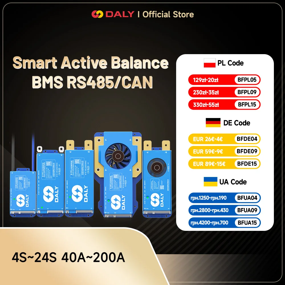 Daly LiFePO4 18650 BMS 4S 12V 14.6V 15A 20A 30A 40A 50A 60A 100A 200A 250A 300A 400A 500A กันน้ำ BMS สำหรับแบตเตอรี่ลิเธียม