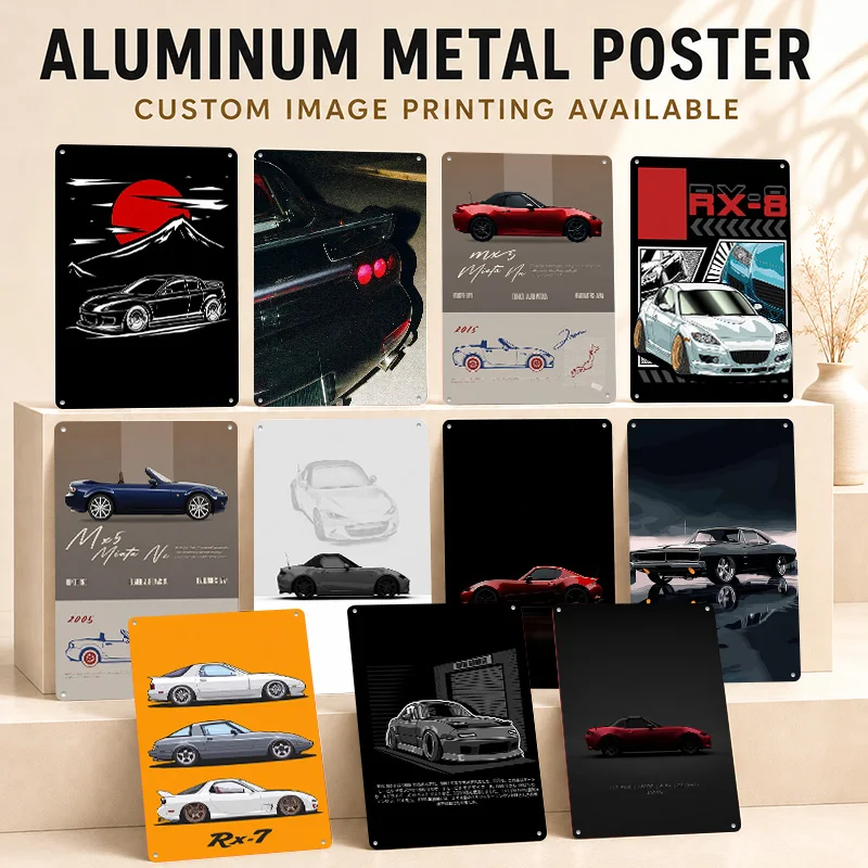 Japan MX 5 RX 7 Rotary Sports Car Textured Posters Personalized Aluminum Metal Sign Mechanical Profile Wall Art For Living Room