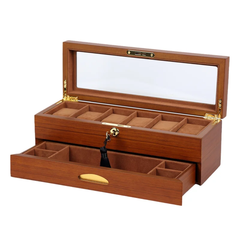 

Luxury walnut teak veneer wood paint watch display storage box new key operation jewelry box