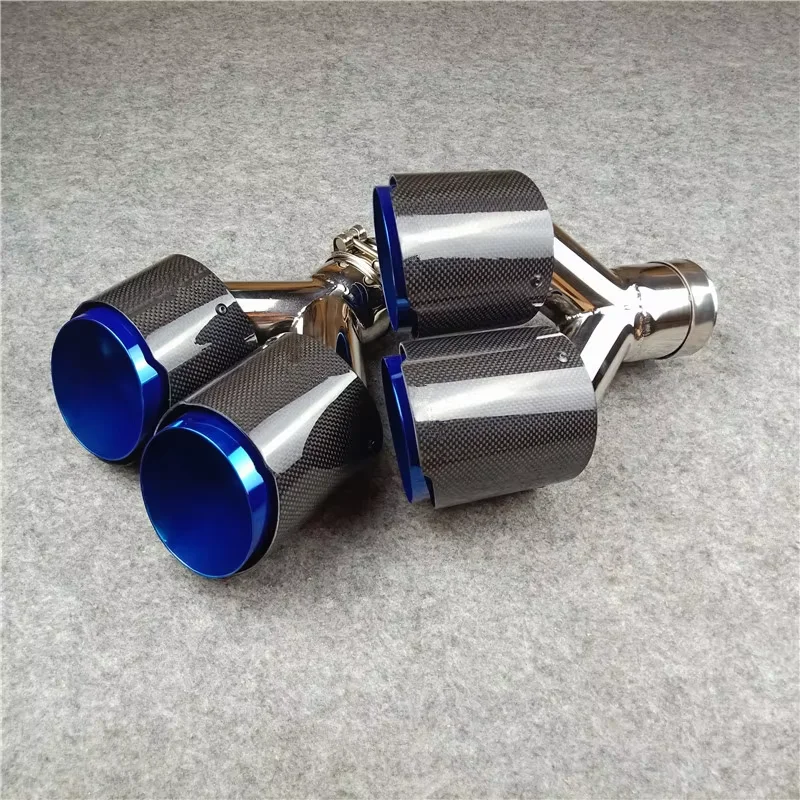 1 Pair Y Model Double Outlet Exhaust Pipe Blue 304 Stainless Steel Muffler Tip Car Universal Tail Throat Racing Nozzles