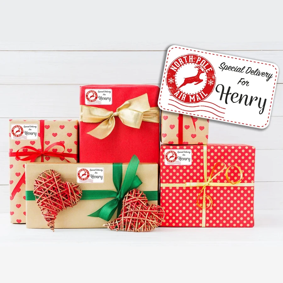 

50PCS Personalized Christmas Stickers, Custom Rectangular Stickers Special Delivery Santa Christmas Present Stickers Gift Labels