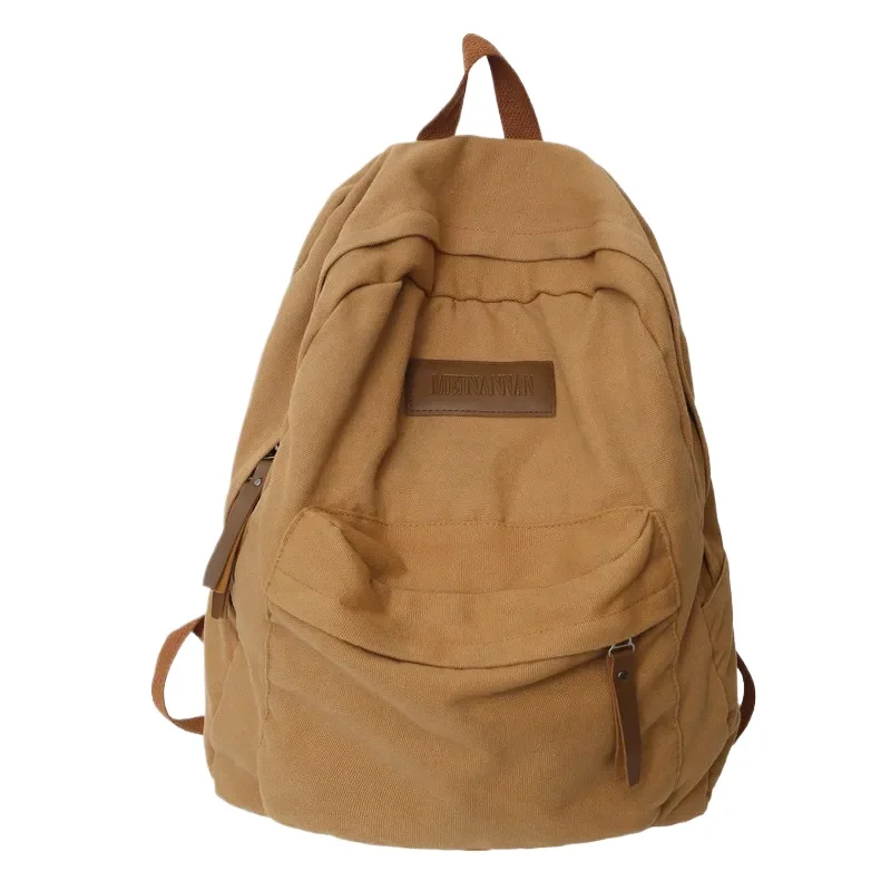 Vintage Solid Color Backpack Double Root Canvas Large Capacity Computer Backpack Men Female Schoolbag Wholesale