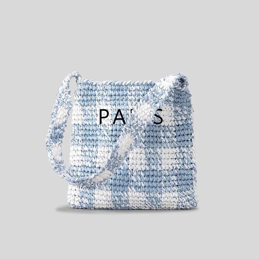 Fashion Grid Pattern Straw Tote Bag Designer Letters Paper Woven Women Shoulder Bags Handmade Summer Beach Crossbody Bag 2025
