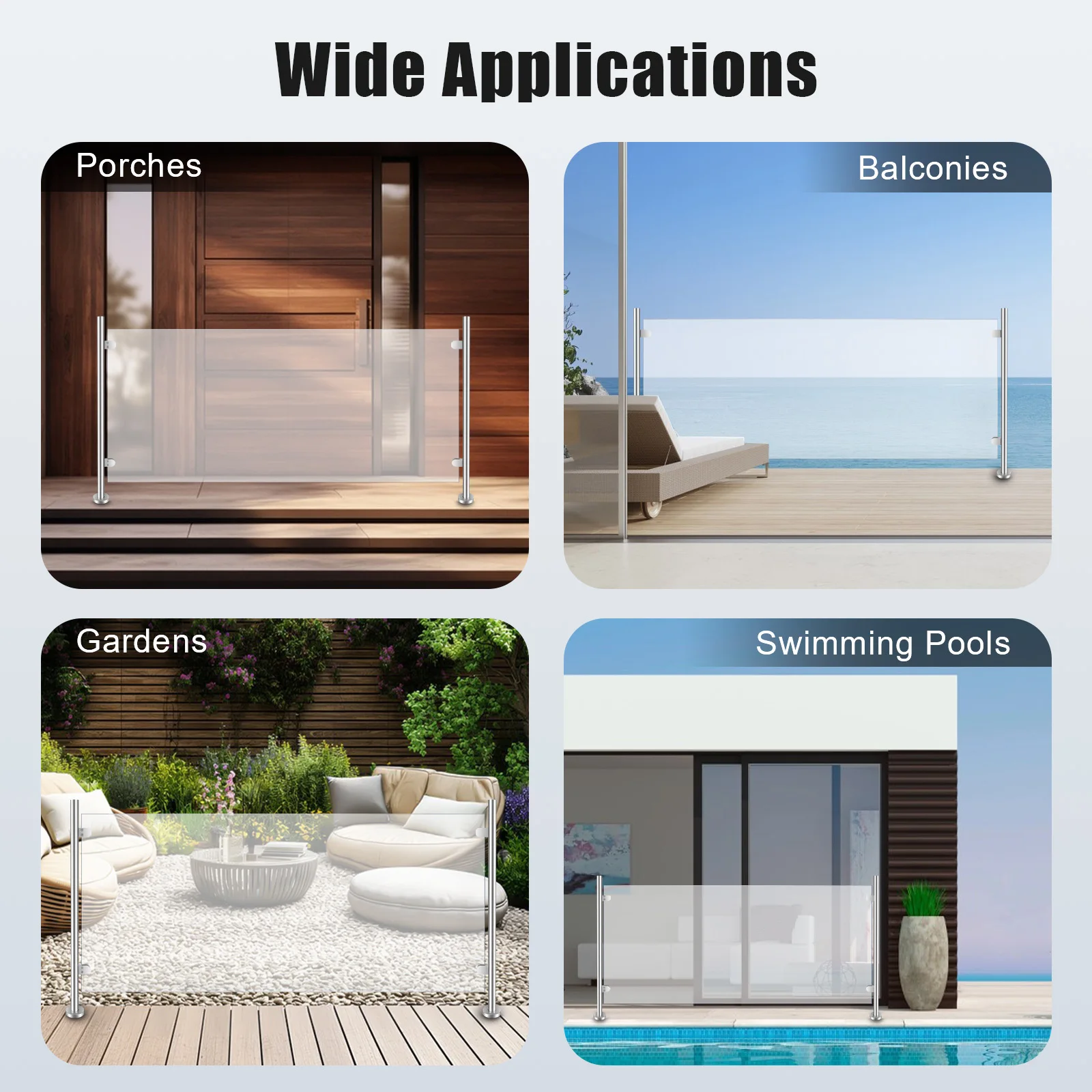 Stair Railing End Post Stainless Steel Handrail Support Glass Railing Post Balcony Deck Guardrail Attic Stair Post 110cm