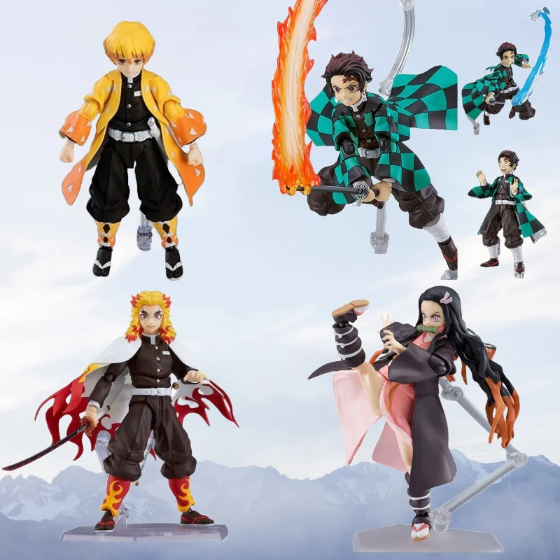 Figma Anime Figura de acción Set - Zenitsu Agatsuma Kamado Tanjiro Nezuko y Kyojuro Rengoku - Juguete de modelos coleccionables posables