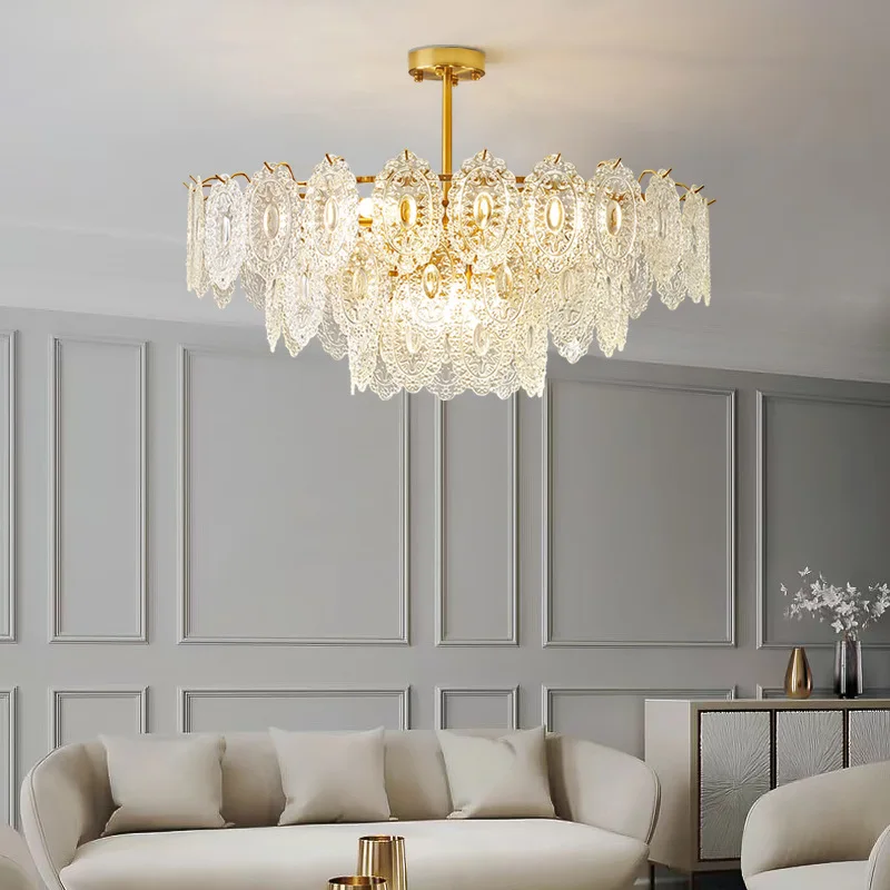 

French chandelier, living room main light, luxurious wind glass light, high-end sense, lobby, dining room, bedroom lighting