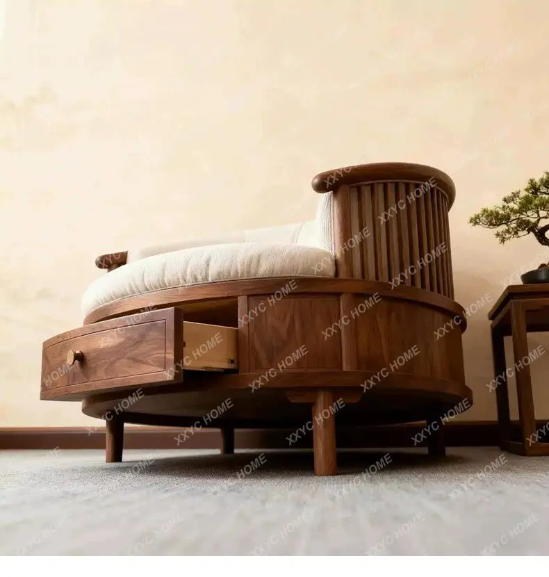 new Chinese-style North American black walnut leisure chair solid wood living room single sofa chair