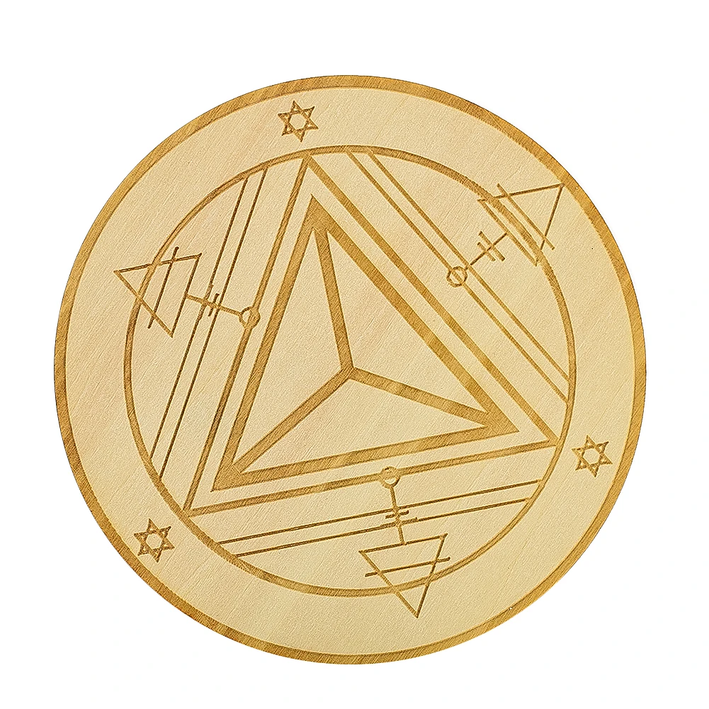 11cm Wooden Triangle Hexagram Coaster Yoga Meditation Mat Crystal Display Base Divination Carving Board Wicca Ritual Supplies