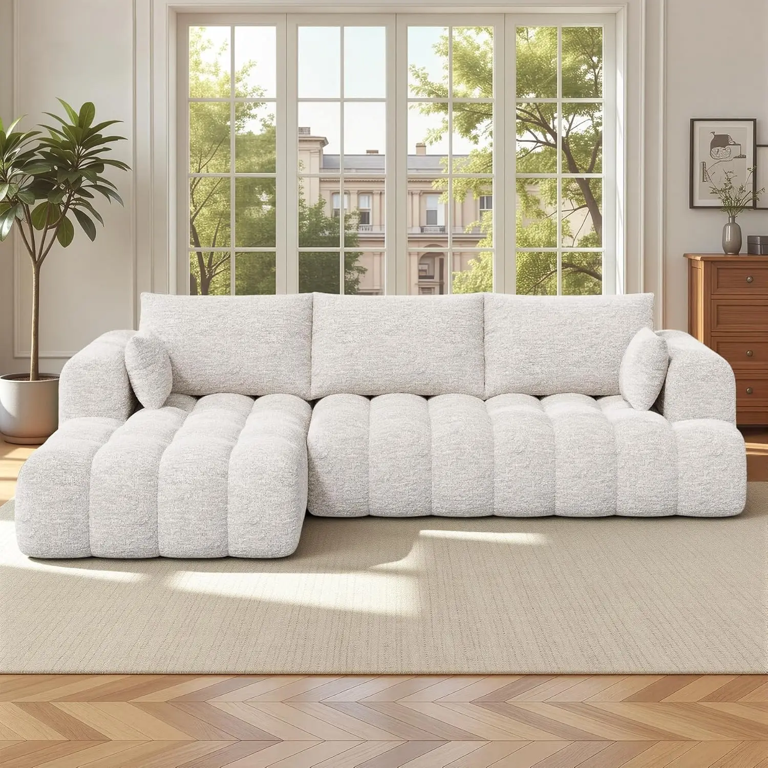 108” Boneless Couch, Cloud Couch with L-Shape Chaise, Modular Sectional Sofa with Oversized Deep Seat,Couch for, Customized