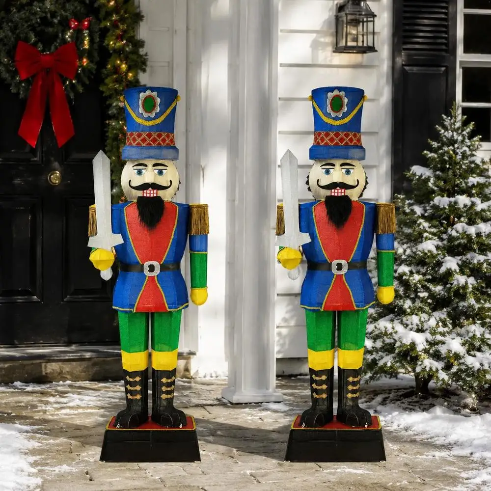 184 cm große 3D-Glitzer-Weihnachts-Nussknacker-Soldatenfigur, wasserdichtes festliches Ornament mit Hut und Schwert, Weihnachtsdekoration für Veranda, Garten, Innen- und Außenbereich, Partydekoration