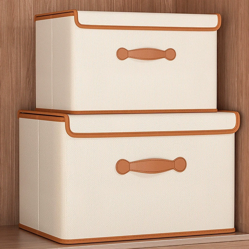 Large Household Storage Box Heavy-duty Hard Shell Cotton Linen Zipper Storage Organizer Box with Lid for Clothes Toys Blankets