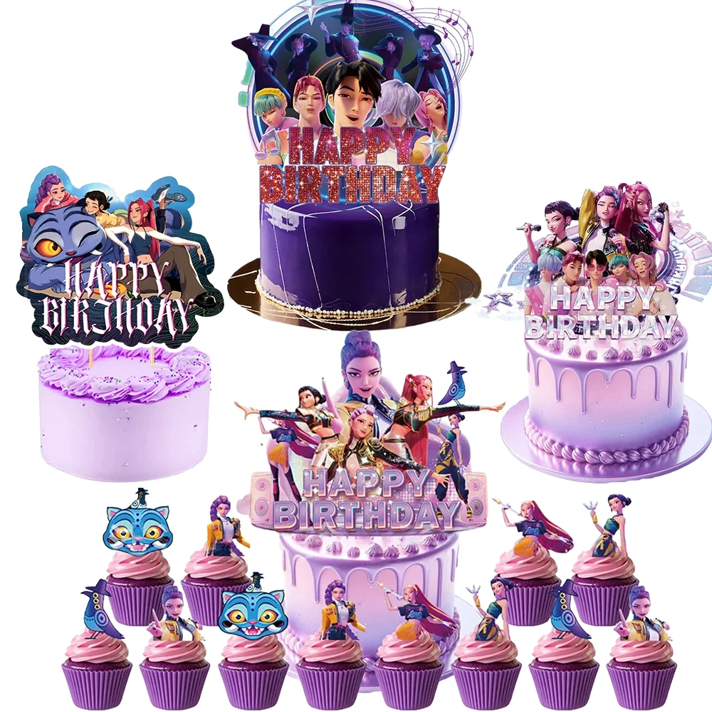 شيطان الصيادين ورقة الكعك توبر ديكور كعكة عيد ميلاد توبر مجموعة K-pop أنيمي فيلم شيطان الصيادين بنات حفلة كعكة الديكور #1