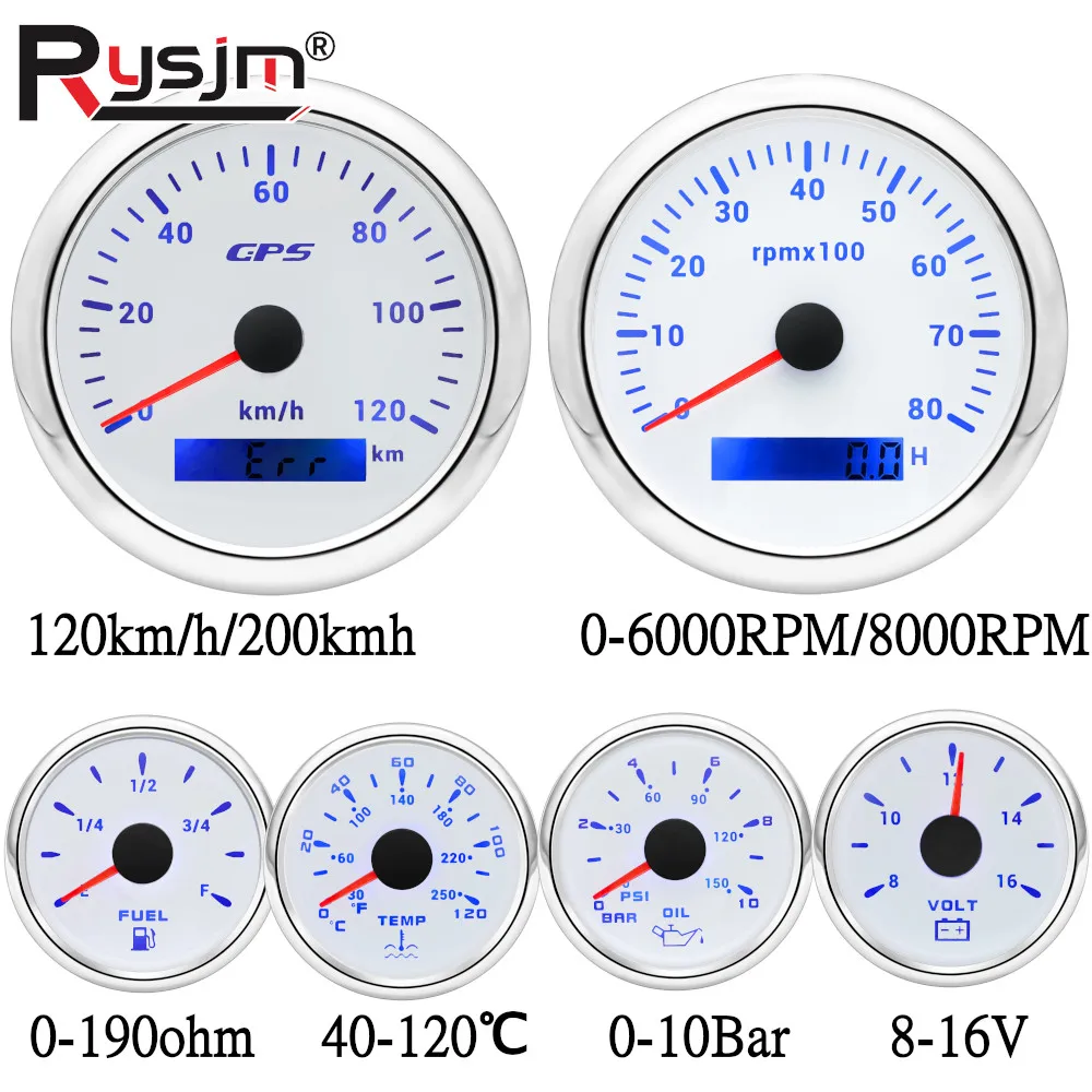 

Набор из 6 манометров, 120/200 км/ч, GPS-спидометр с тахометром 0-8000 об/мин, уровень топлива, температура воды, вольтметр давления масла для автомобиля, лодки
