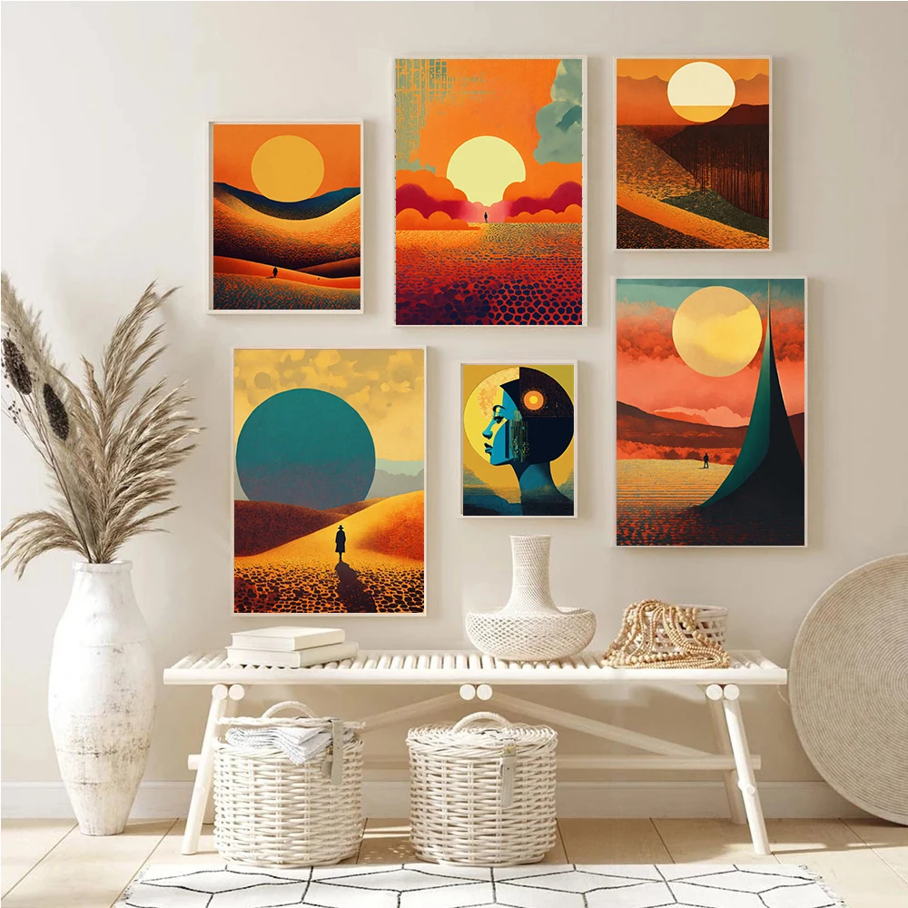 

Abstract Sun Scenery Back Desert Ocean Prints Poster Canvas Painting Modern Wall Art Pictures For Living Room Bedroom Home Decor