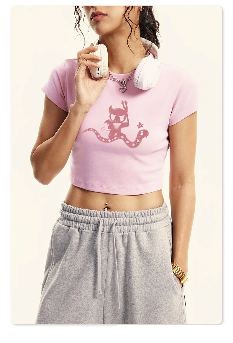 2025 Summer Women's Sexy Crop Tops Snake Print Retro Washed T-Shirt Slim Fit Streetwear Tee Vintage Graphic Casual Top for Girls