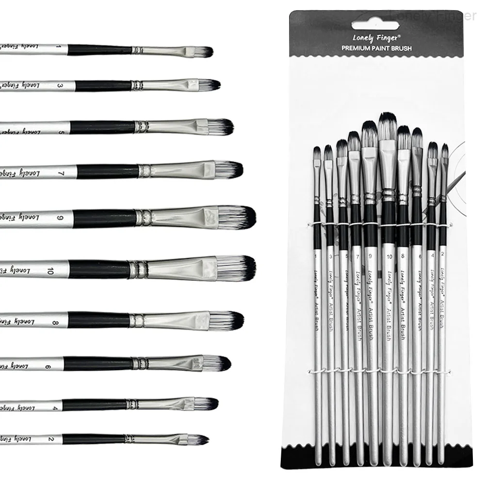 Filbert Paint Brushes Set, 10 PCS Artist Brush for Acrylic Oil Watercolor Gouache Artist Professional Painting Kits with Synthet