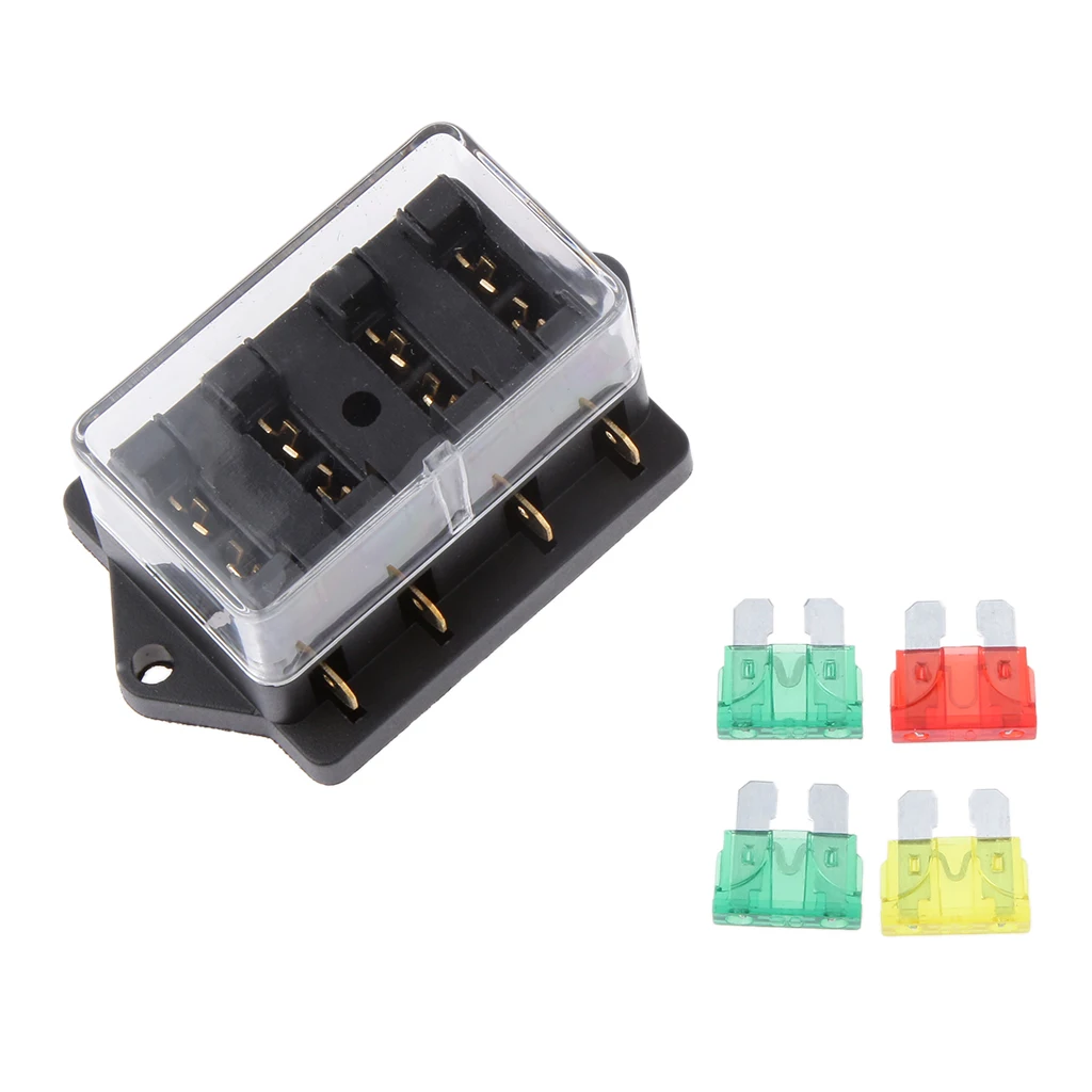 4 Way Car Truck Auto Fuse Box Holder Circuit Standard ATO +4x Fuse