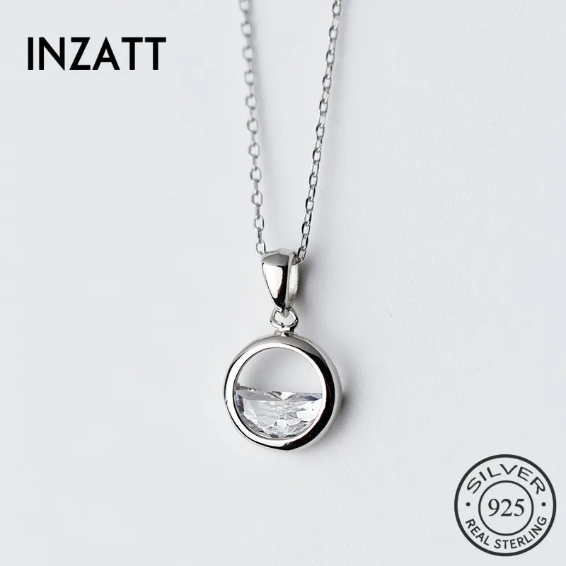 INZATT Minimalist Unique Design Round Crystal Water Spring Pendant Necklace Real 925 Sterling Silver Fashion Jewelry For Women