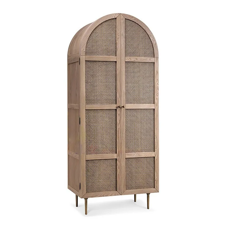 

Japanese wardrobe, modern minimalist rattan double-door wardrobe, household bedroom solid wood locker