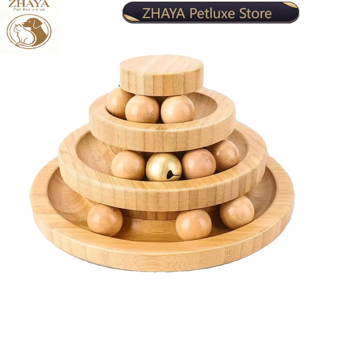 ZHAYA Wooden Cat Turntable Track Toy with Rolling Balls Interactive Self Play Toy for Kitten Boredom Relief Indoor Use