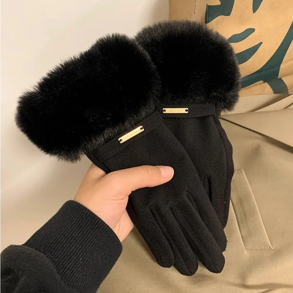 قفازات شتوية نسائية تعمل باللمس، قفازات سميكة لركوب الدراجات في الهواء الطلق، قفازات حرارية لركوب الدراجات في الهواء الطلق والطقس البارد #2