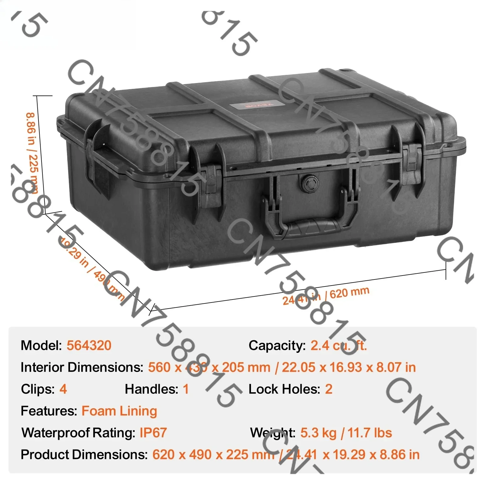 Weatherproof Hard Case HeavyDuty Protective Dry Box Case with Pre-cut Foam for Travel Hunting Military Tactical Cameras