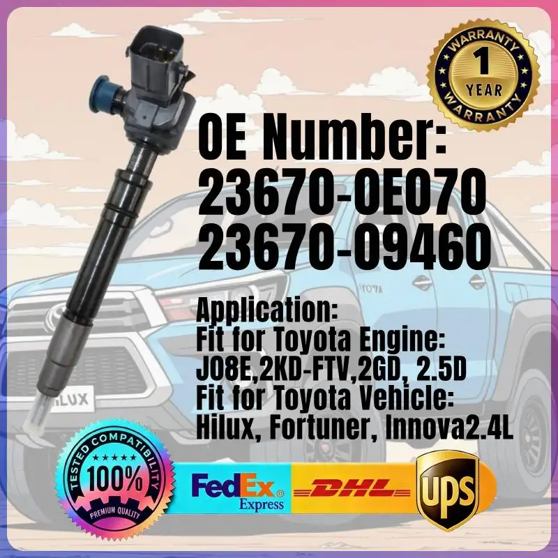 Inyector de Combustible 23670-0E070 23670-09460 para Toyota Hilux Revo, Motor Toyota J08E 2KD-FTV 2GD 2.5D, Vehículo Hilux Fortuner Innova