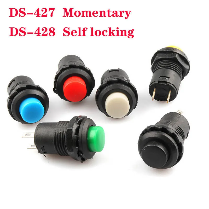 6pcs Self-Lock /Momentary Pushbutton Switches DS427 DS428 12mm OFF- ON Push Button Switch 3A /125VAC 1.5A/250VAC DS-427 DS-428