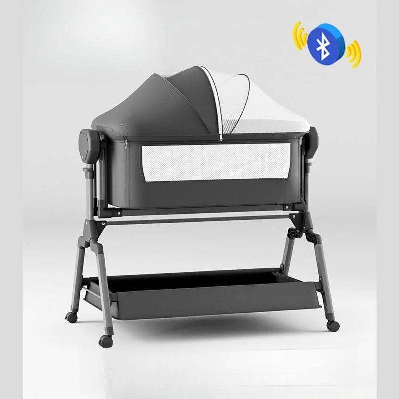 Multifunctional baby crib height adjustment splicing large bed movable folding one-click folding
