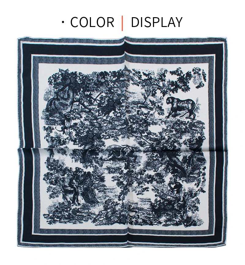 

Женский квадратный платок 65x65 см, 30% шелк, 70% шерсть, винтажный принт «Туаль де Жуи» с животными из джунглей, двусторонний, теплый зимний шарф-платок