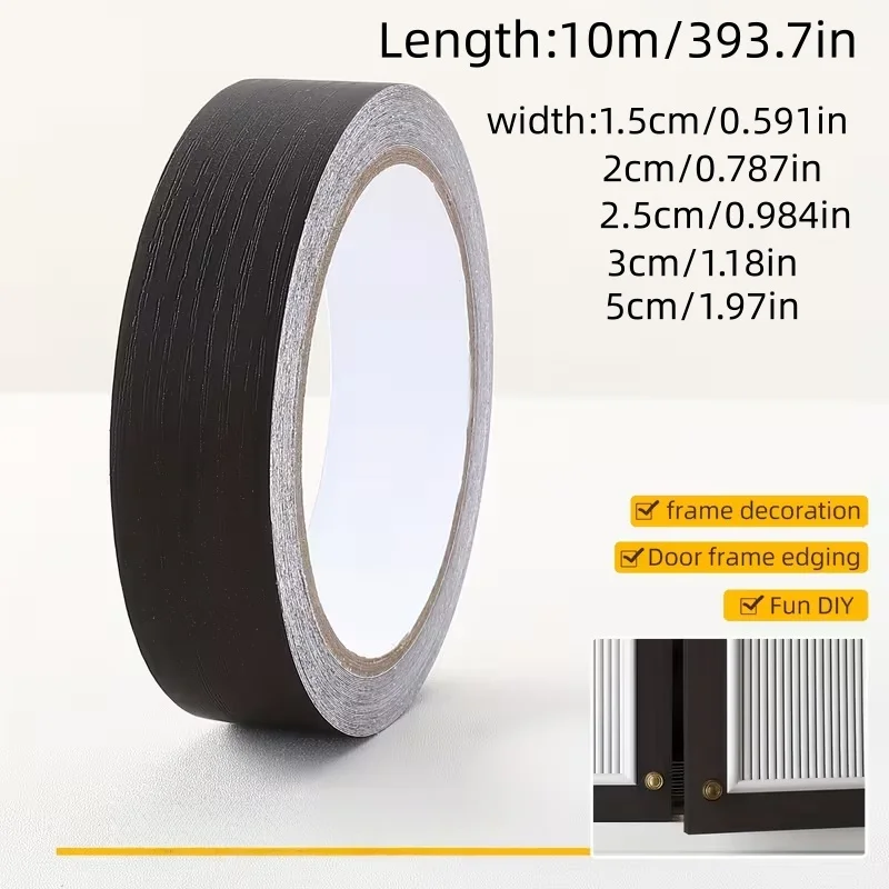 1PC 10M Matte Black Wood Grain Edge Trim Tape - Self-Adhesive Peel & Stick Furniture Tape, Waterproof Border, Easy Installation
