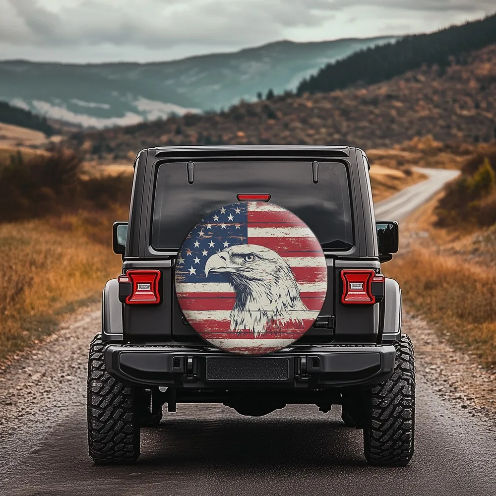 

Eagle American Flag Tire Cover Distressed Patriotic Jeep SUV Spare Wheel Protector