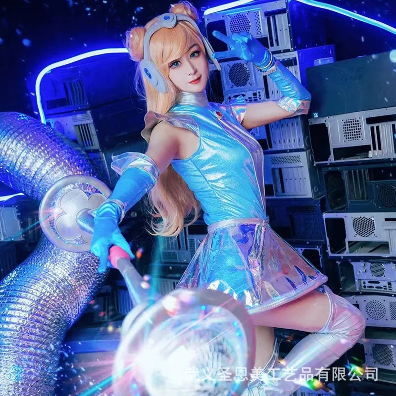 

25COSLeague Of Legends Косплей Костюм Лаки Космический Ритм Cos Костюм LOL League Of Legends Набор Игры Женское Платье Наушники Девушка Cos