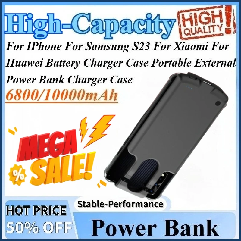 

6800/10000mAh Power Bank Battery Charger Case For IPhone For Samsung S23 For Huawei For Xiaomi Portable External Charger Case