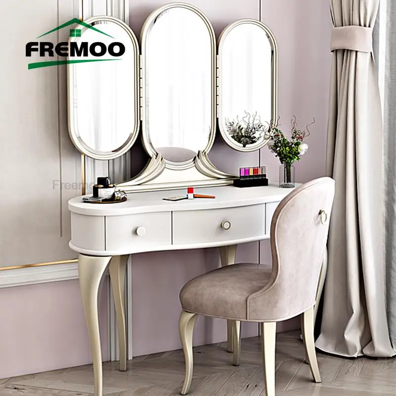 Bedroom Furniture American Style Wooden Dressing Table With Mirror Makeup Stool Modern High-End Makeup Table Home Furniture