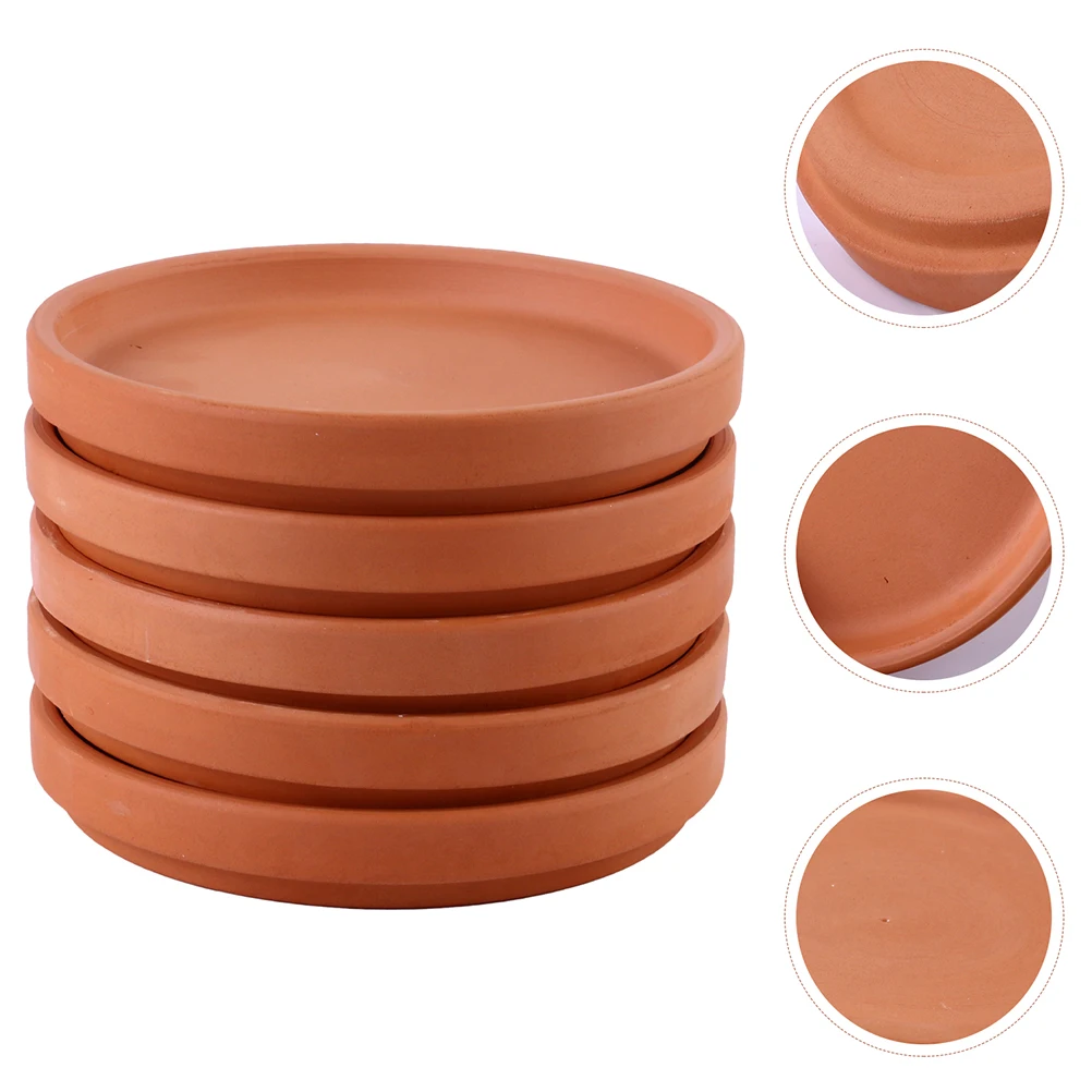 5pcs 7.8 Inch Terracotta Flowerpot Trays Plant Saucers Pottery Base Plates Round Drainage Trays For Outdoor Planter Pots Ceramic