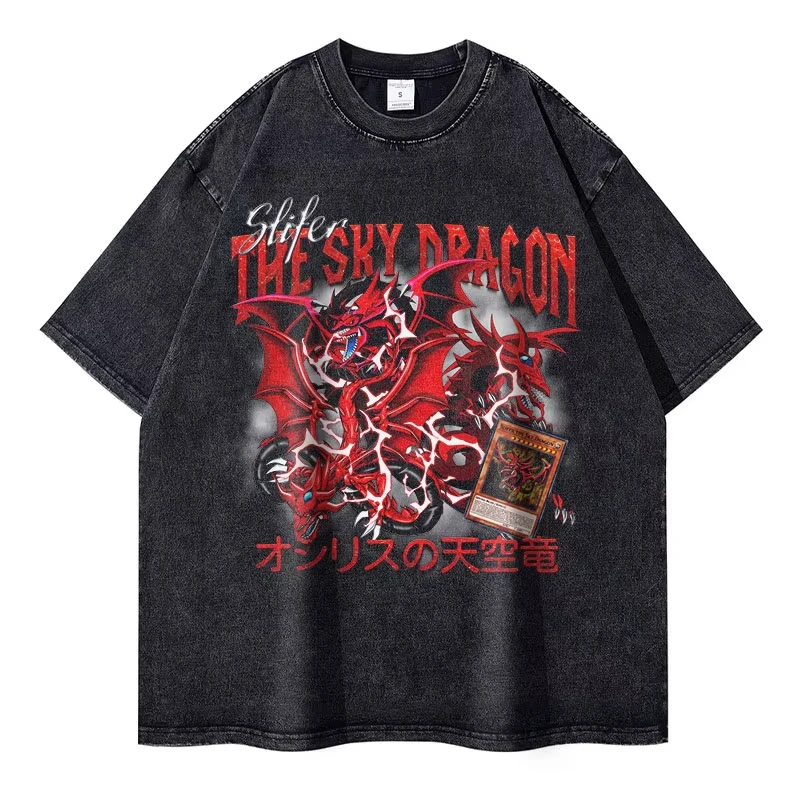 Camisetas de Anime Yu-Gi-Oh! Estilo Vintage Lavado, Camiseta de Dark Magician Girl, Ropa Urbana Retro, Manga Negra, Camiseta de Manga Corta