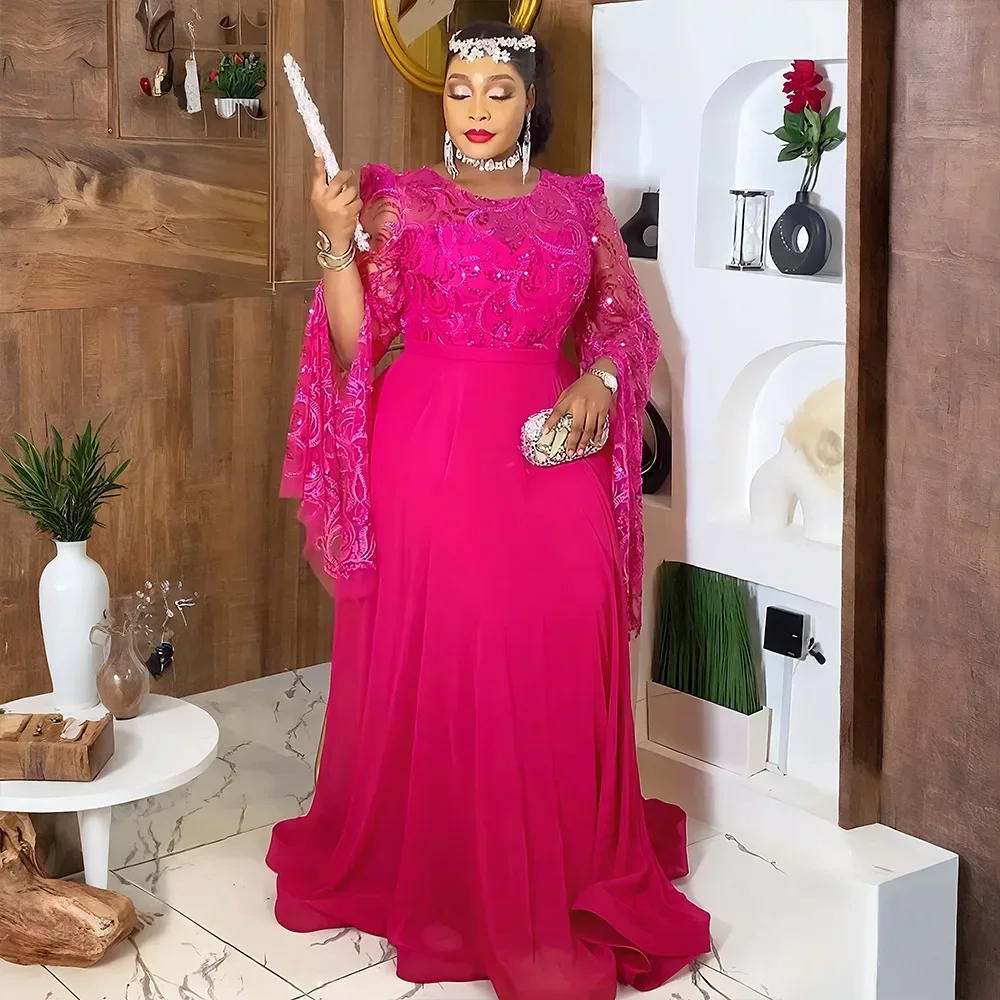 

Plus Size Evening Dresses for Women African Luxury Solid Gown Elegant Turkey Wedding Party Long Dress Ankara Ladies Clothing