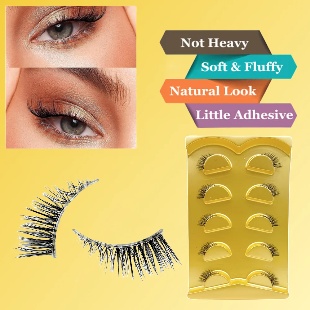 5 Pairs Short Natural Coner Lash Charming Hademade Transparent Clear Band Half Lashes