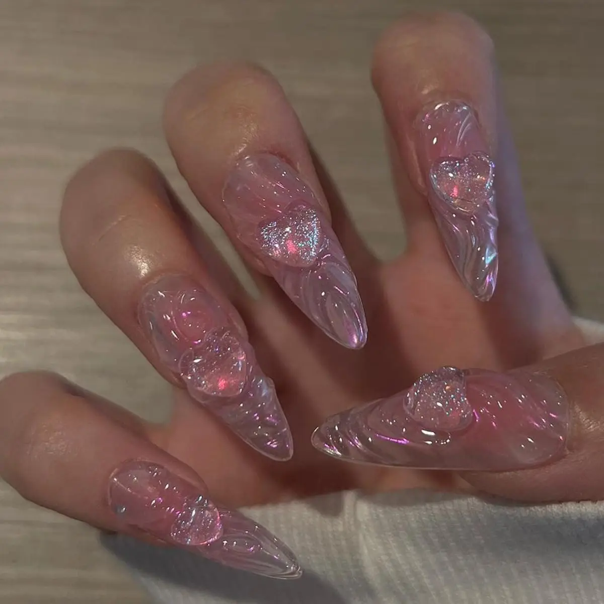Künstliche Fingernägel In Mandelform Mit Herz-strass-design_voghion.com