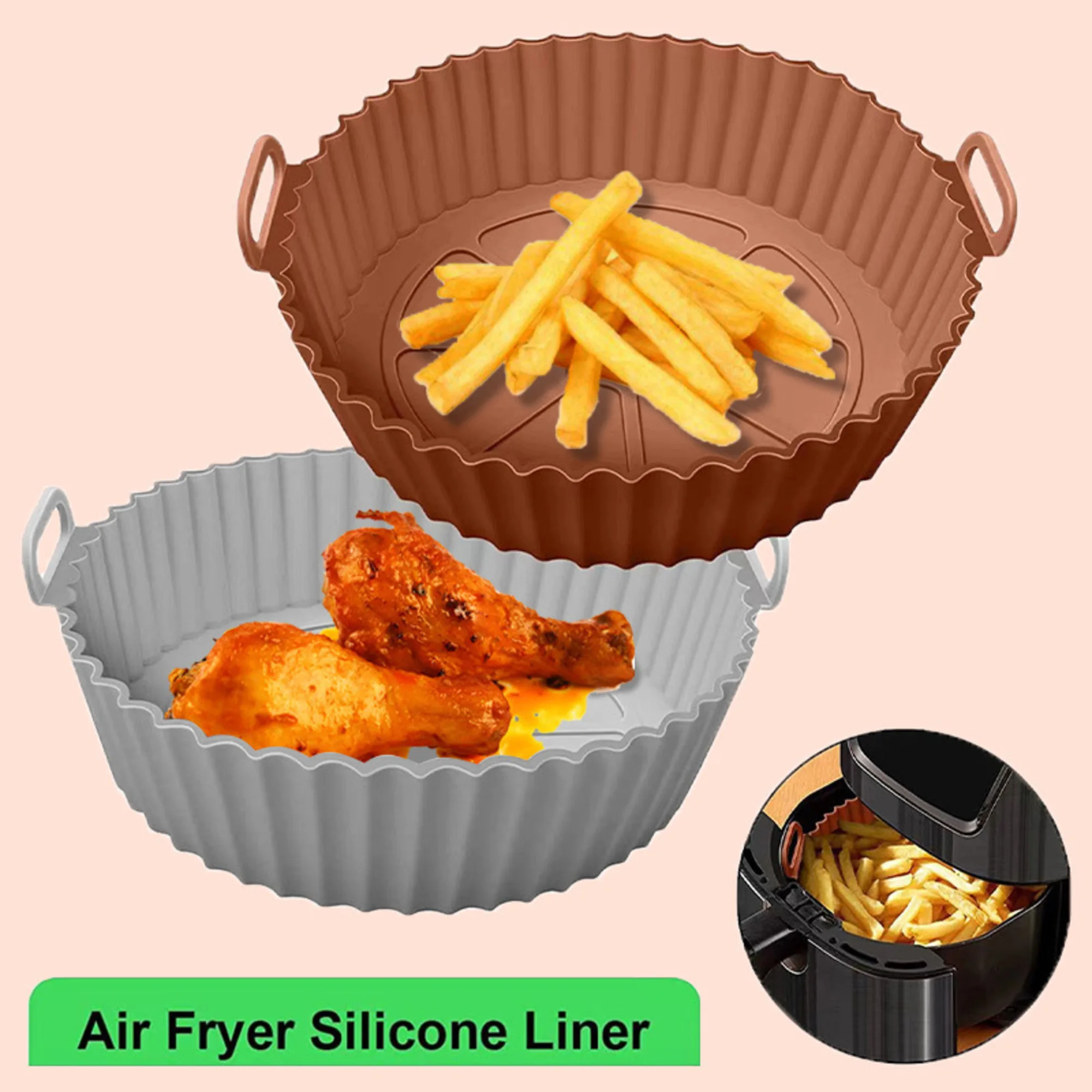 

Thickened Air Fryer Oven Accessories Silicone Basket Reusable Non-Stick Pan Mat Round Baking Pan Mat Baking Utensils Tools