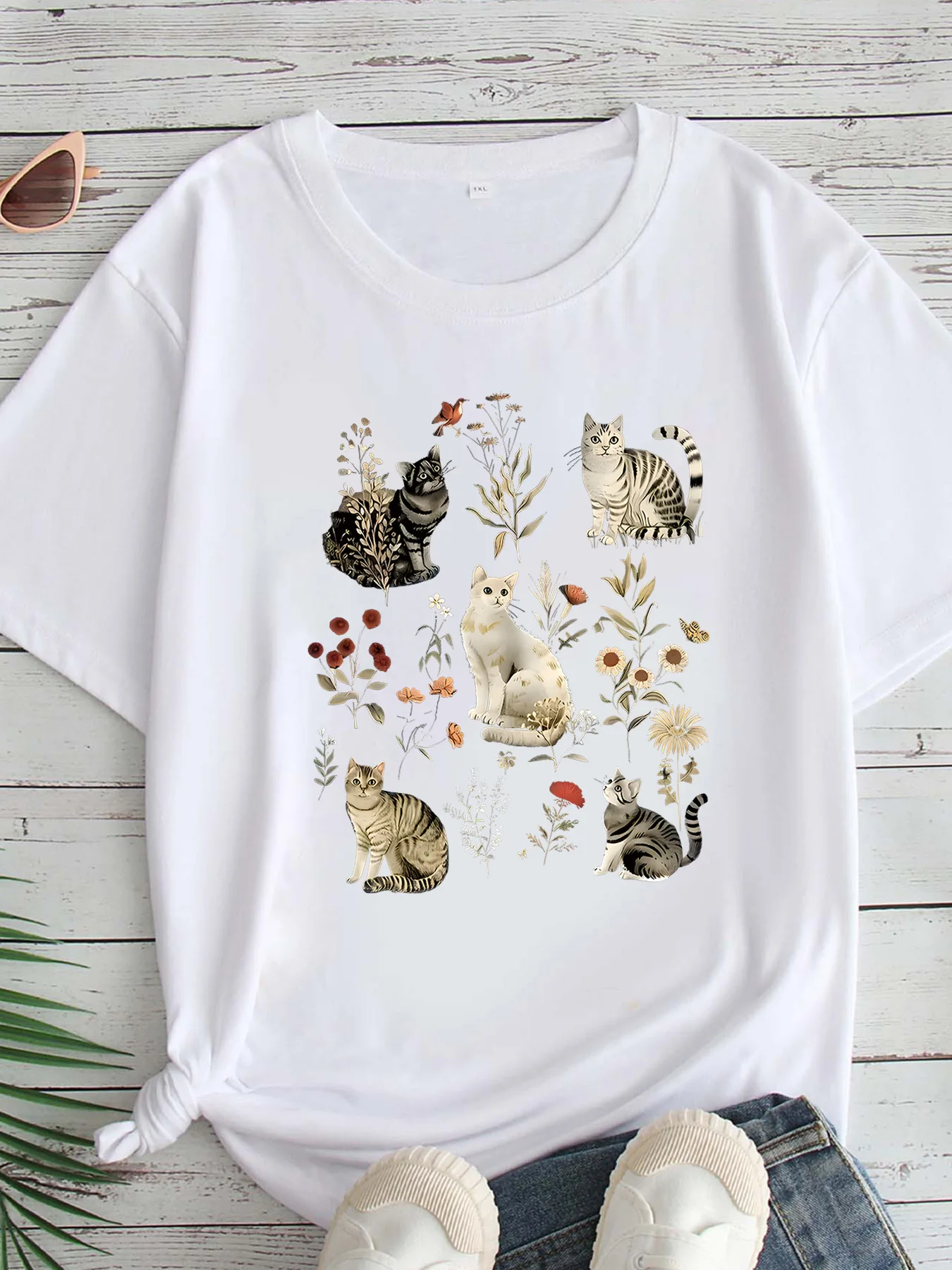 

Женская футболка большого размера с принтом, круглым вырезом и короткими рукавами, размеры 1-7XL, удобный повседневный топ в европейском стиле