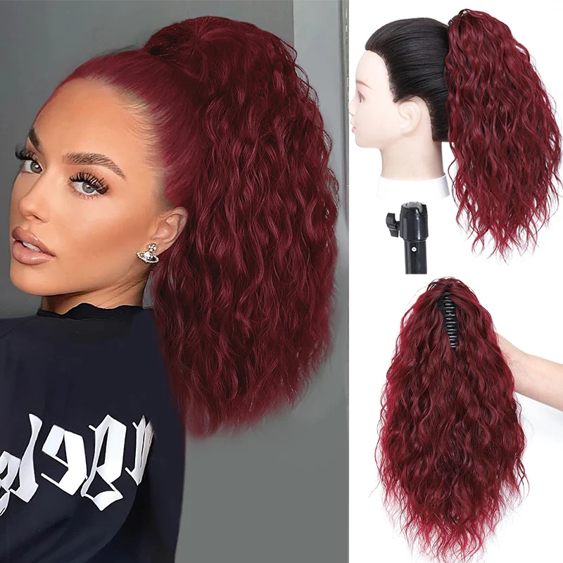 

Short Water Wave Hair Ponytail Extensions 14inch Curly Wavy Claw Clip on Ponytail for Women Hairpiece Synthetic Curly Horse Tail
