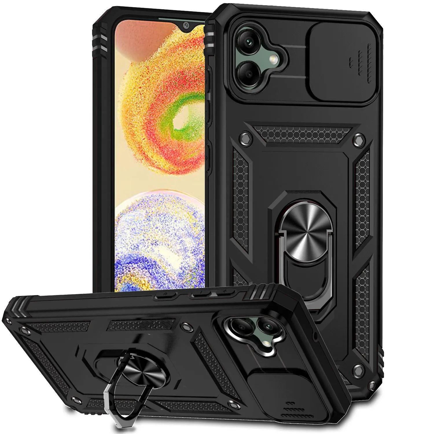 

Shockproof Phone Case Protective for Samsung A04 with Ring Holder Kickstand Metal and Silicone Armor cover