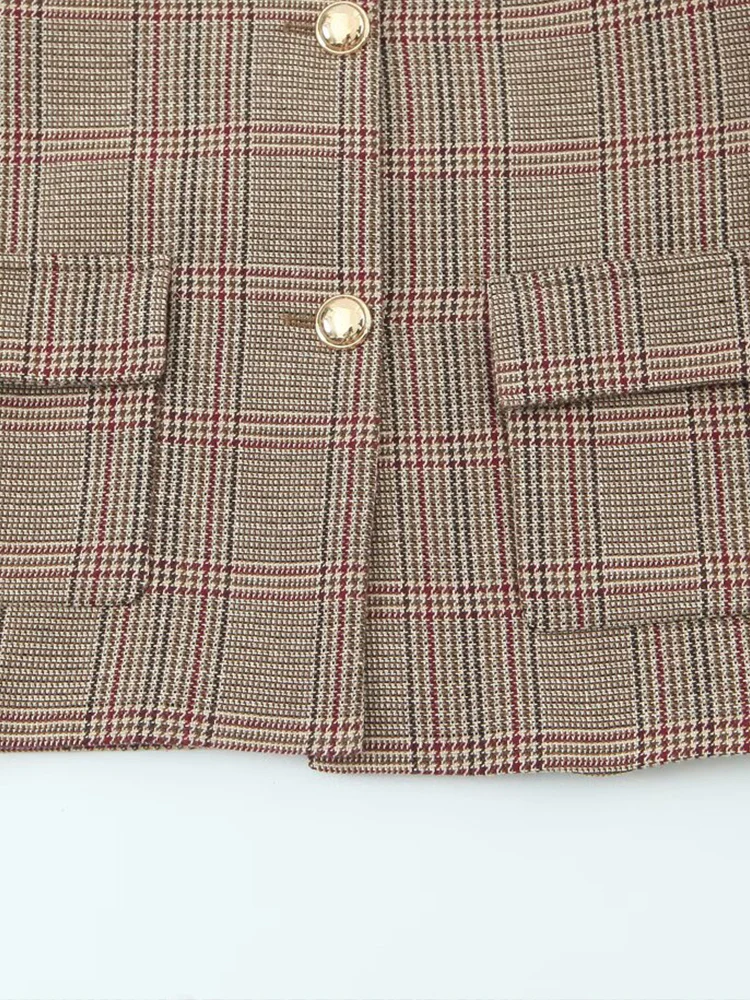 European and American style autumn new fashion trend women's clothing lapel long sleeve houndstooth short suit jacket trousers