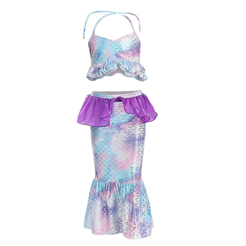 2024 Summer Girls Mermaid Bathing Suit Children Bikini Swimsuits Princess Four-piece Set 2-10Years Kids Beach Mermaid Costume