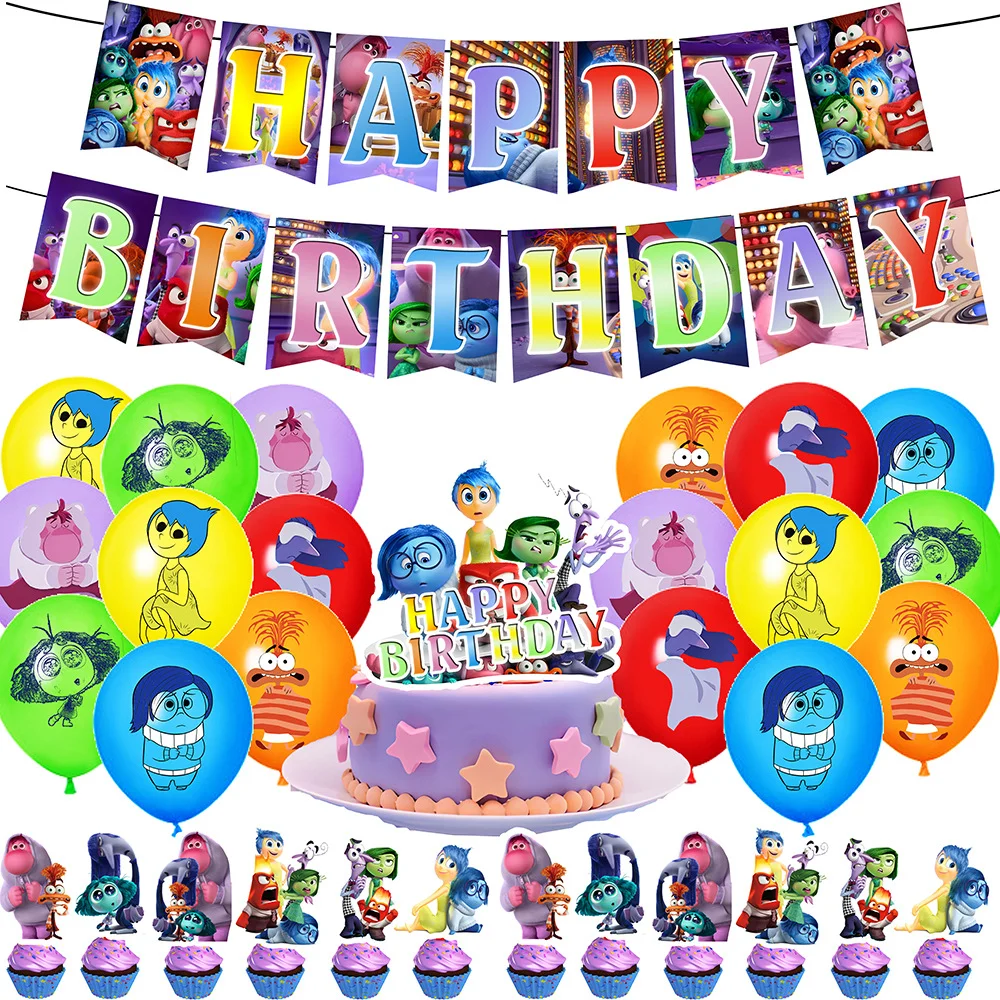 Disney Inside Out 2 Birthday Party Decoration Tableware Set Paper Cups Plates Tablecloth Backdrop Cartoon Balloons Baby Favor