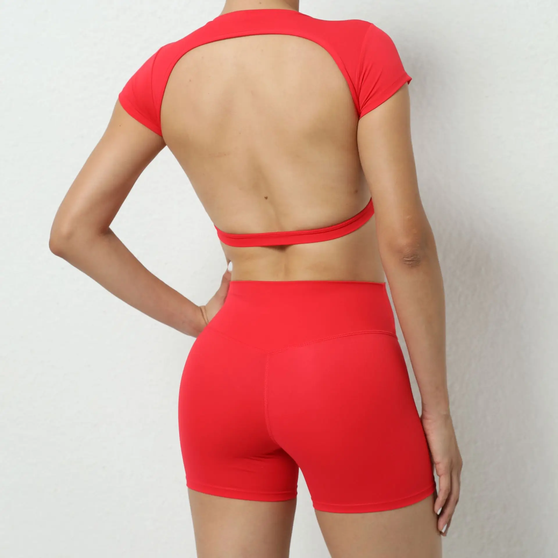 Frauen nahtlose Yoga Short Set sexy rücken freie stoß dämpfende Sammel-BH Gesäß heben hohe Taille enge Hosen Sportswear