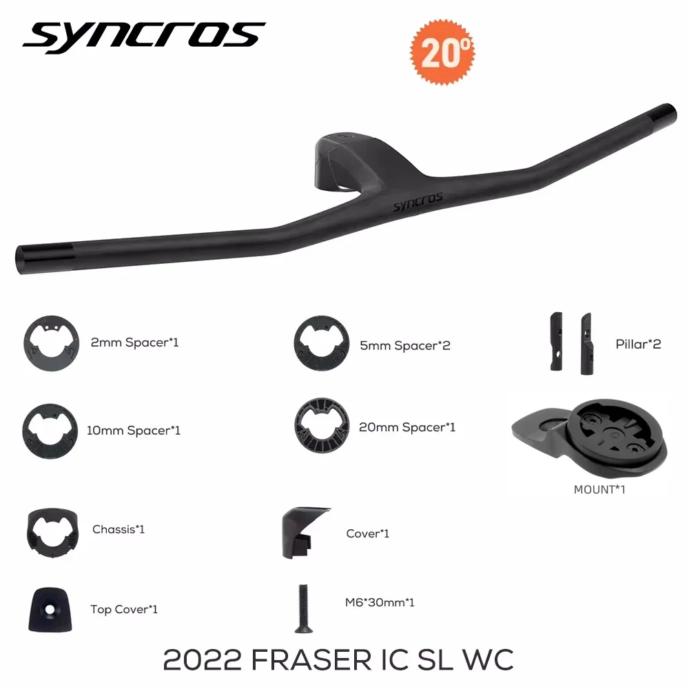 SYNCROS FRASER IC SL WC pour cadre étincelles, guidon de Cockpit intégré en Fiber de carbone 740mm -20 degrés, accessoires de vélo