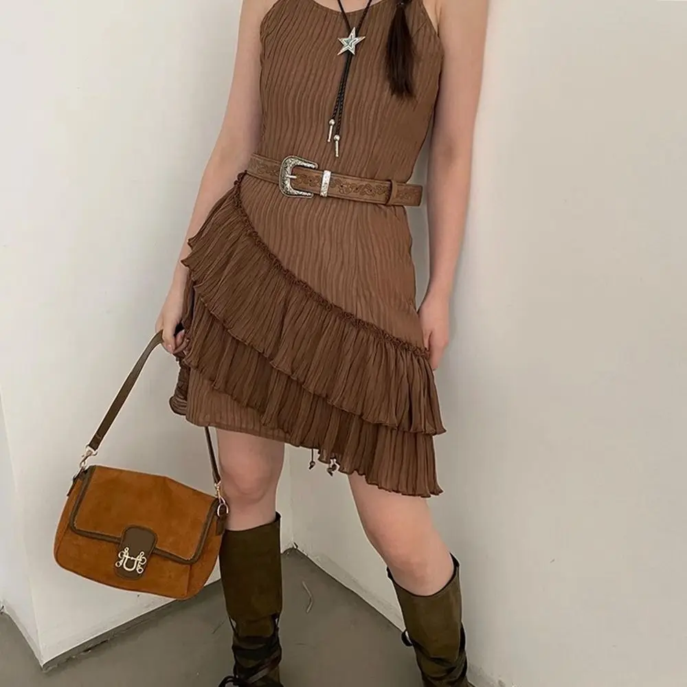 

Fashion Alloy Ethnic Style Belt Vintage Printed Y2k PU Leather Belt Brown Spicy Girl Pants Decorative Female